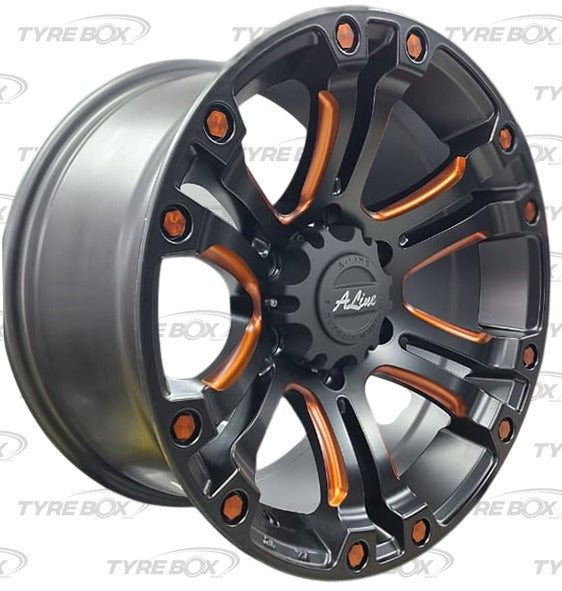6/139/17"/17x9.0/ET-10 GRANITE SATIN BLACK BURNT/ORANGE (PRICE FOR A SET)